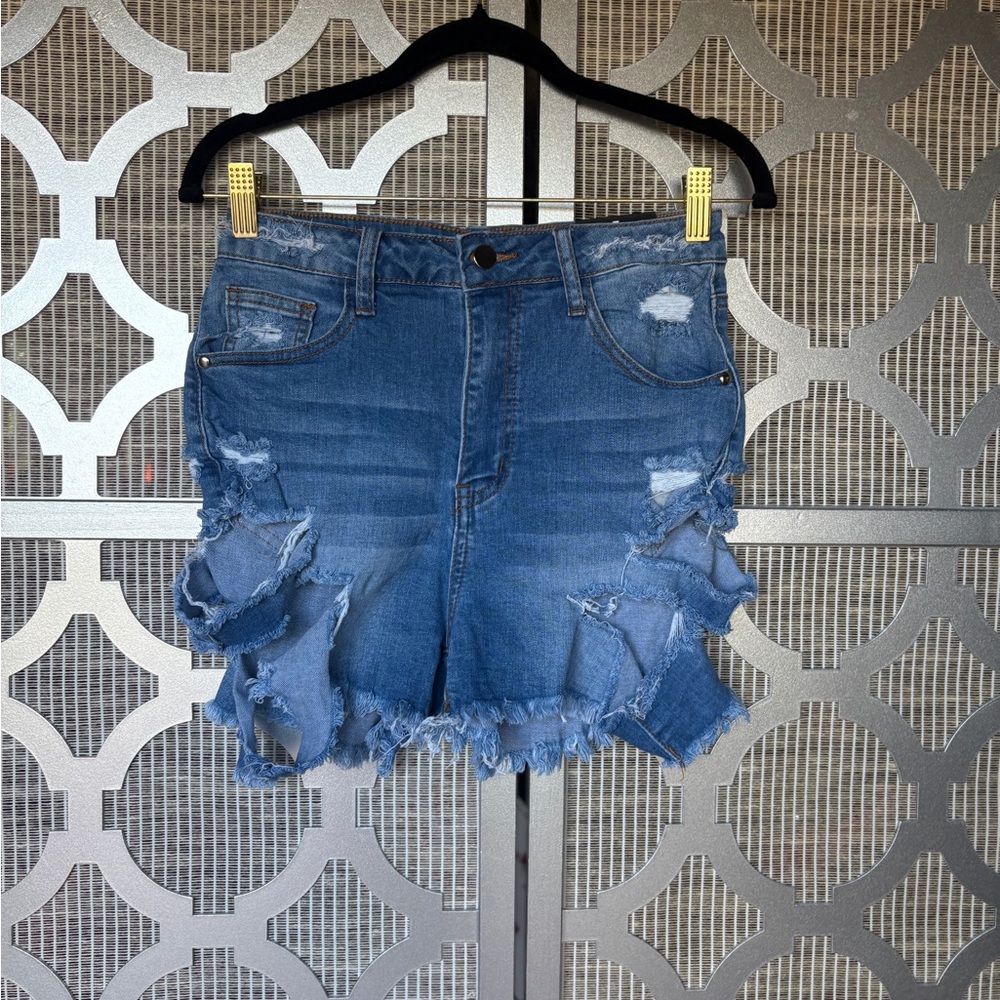 NWT Fashion Nova Distressed Denim Blue Shorts